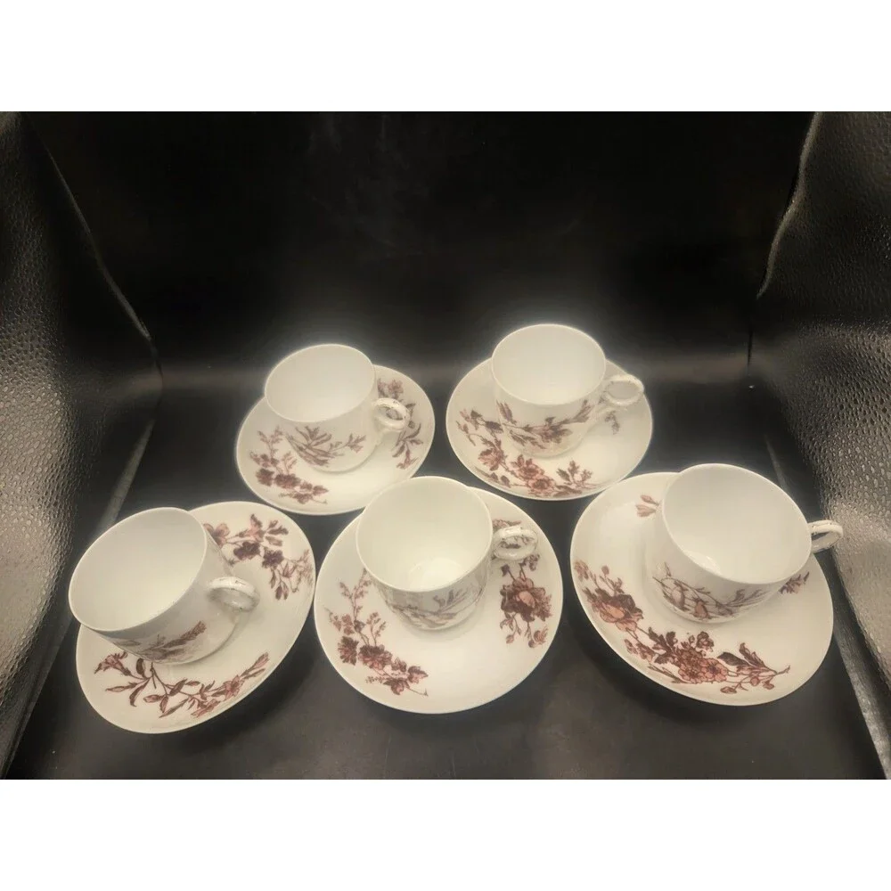 Antique Theodore Haviland Limoges France Set of 5 Demitasse Cups  Saucers Floral